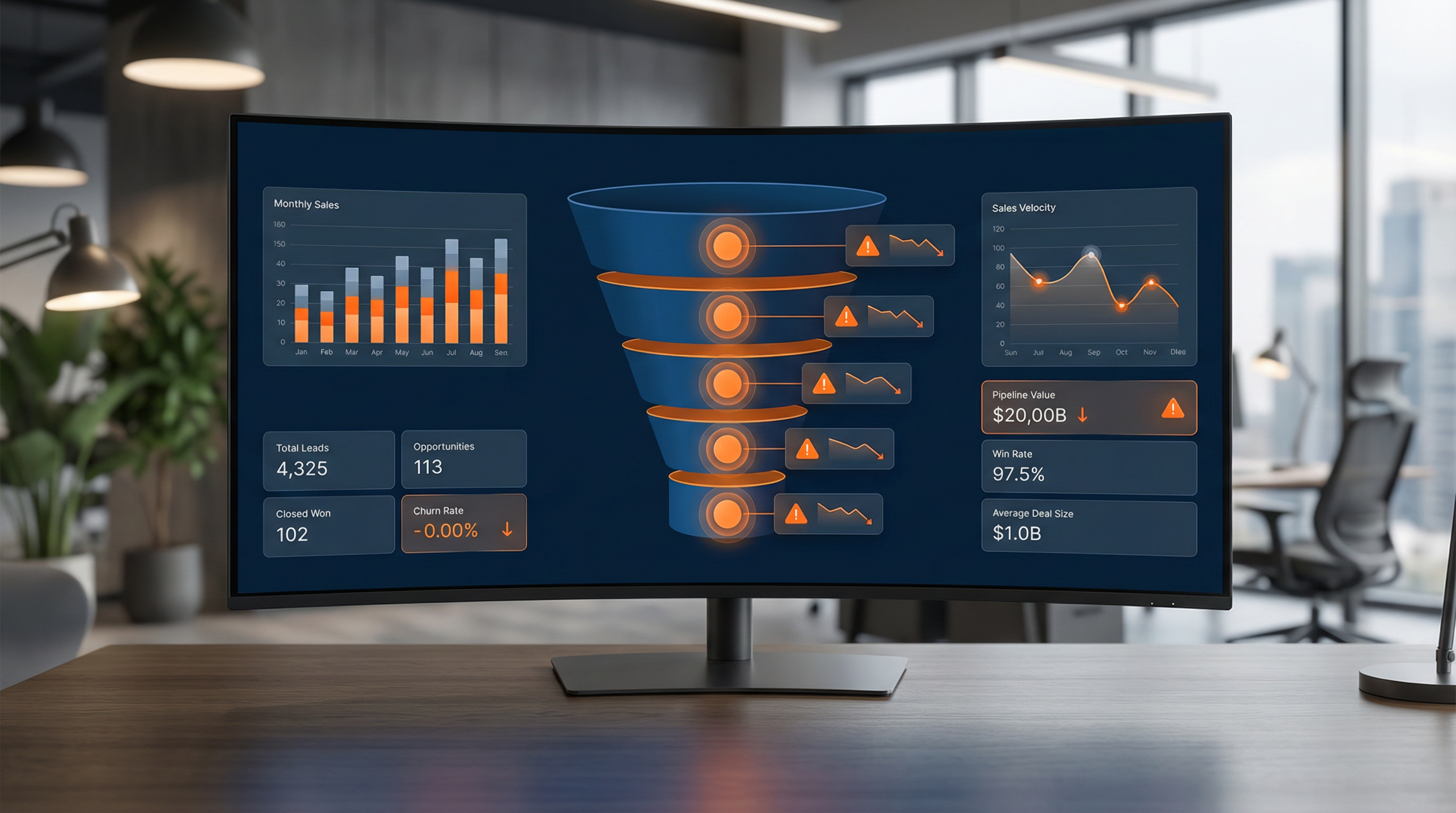 HubSpot pipeline dashboard showing five revenue leak points highlighted with orange diagnostic markers